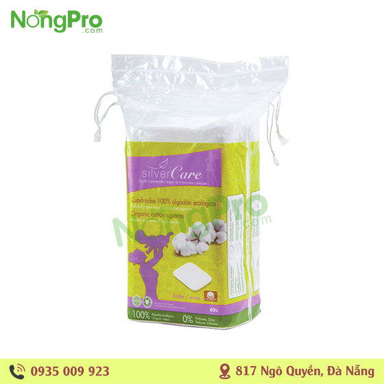 Bông cotton hữu cơ chứ nhật squares silvercare 60 miếng