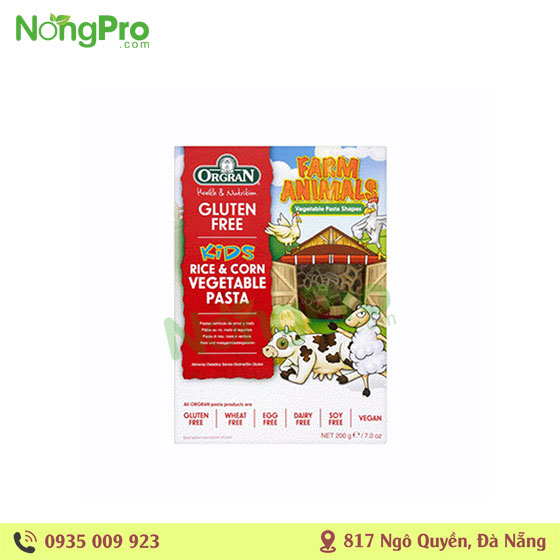 Mì Nui Bắp Gạo Rau Củ Kid's rice & corn vegetable pasta Orgran 200g
