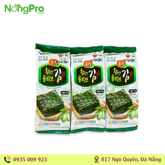 Rong biển nướng dầu olive HKfood Hàn Quốc 3 gói nhỏ 4g